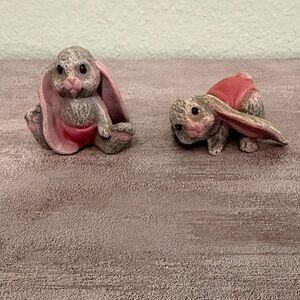 Gray and Pink Ceramic Bunny Figurines